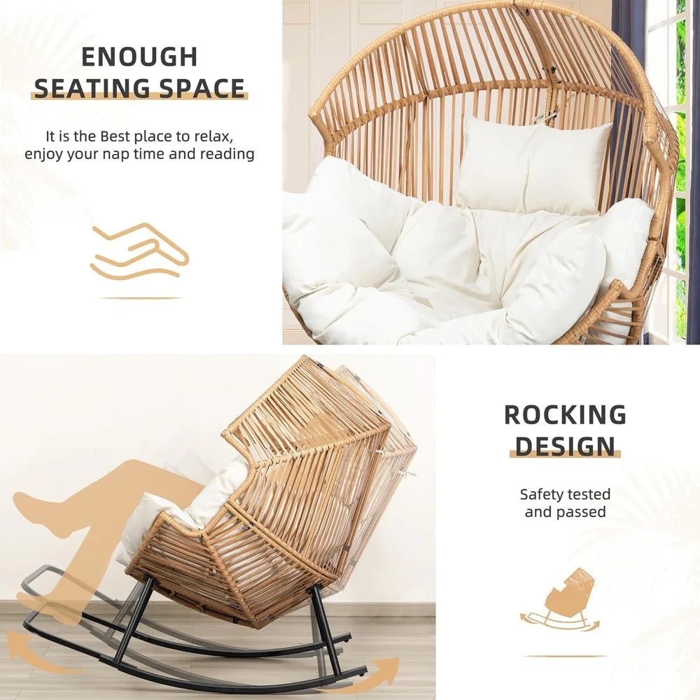 Wicker Egg Rocking Chair with Cushion for Outdoor Relaxation