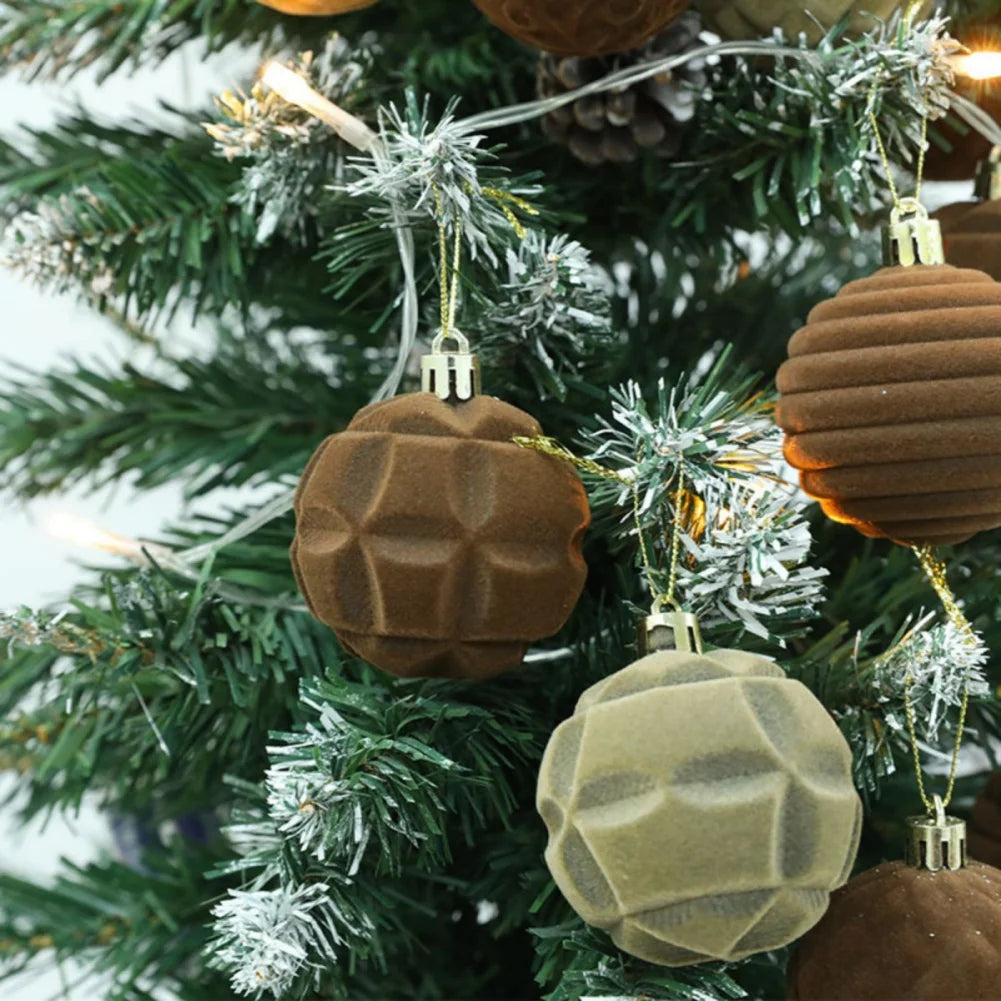 12Pcs/Box 6cm Christmas Flocked Cloth Velvet Balls Pendant Xmas Tree Hanging Ornaments Merry Christmas Decoration New Year Gift