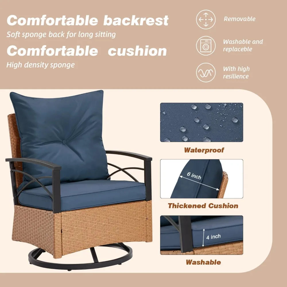 3 Pieces Patio Furniture Set, Outdoor Swivel Patio Rocker Chairs with Thick Cushions and 2-Tier Coffee Table