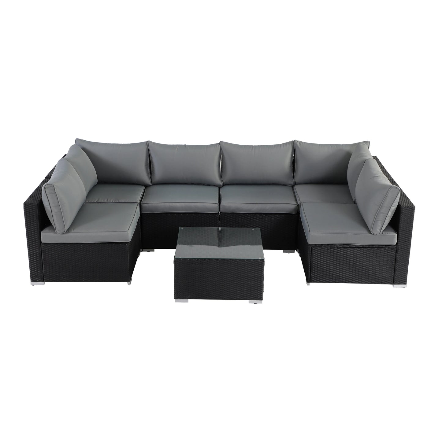 Outdoor NAGA BAHNA Patio Furniture, 8 Piece Outdoor Sectional Sofa PE Rattan Wicker Patio Conversation Sets with Thick Cushions