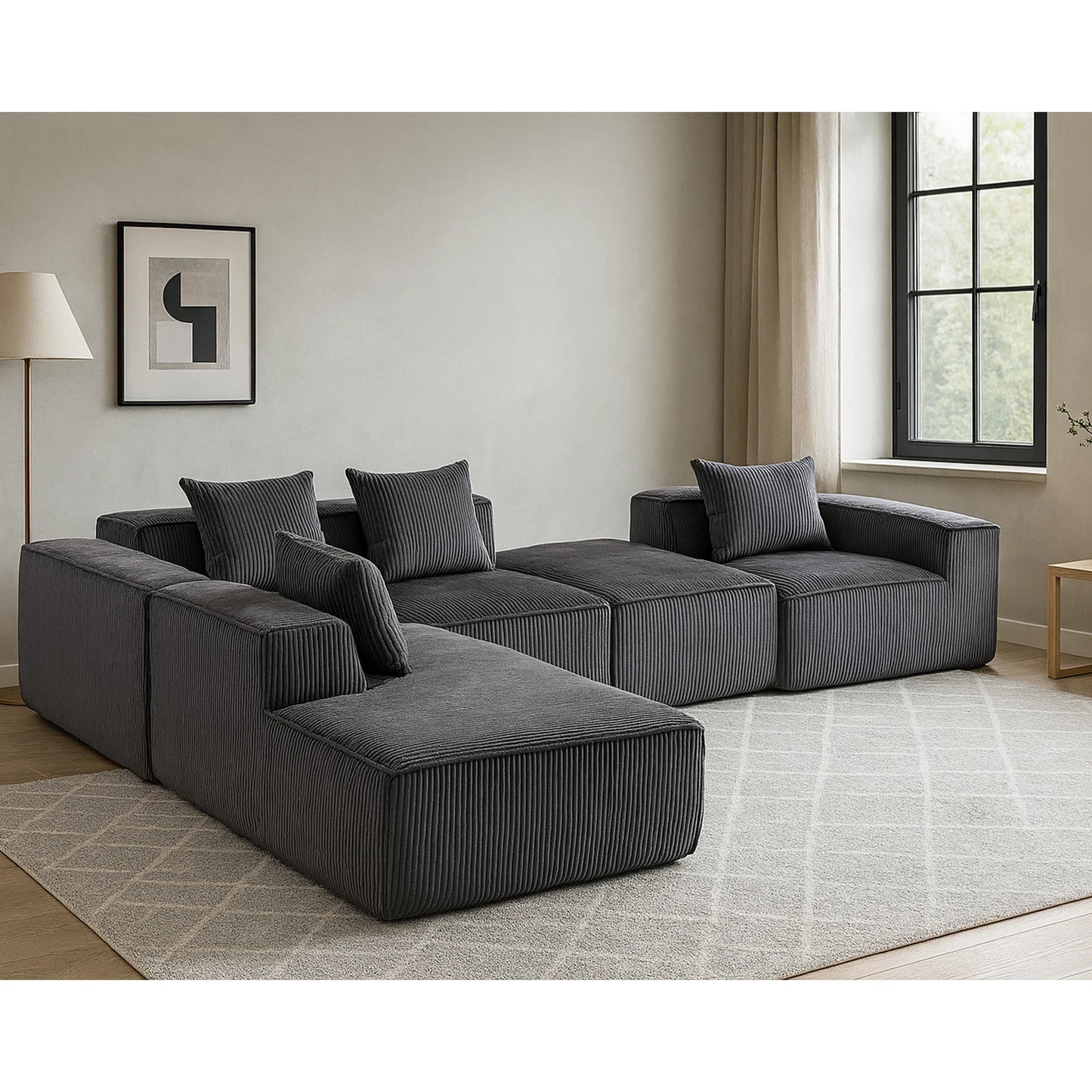 Sectional boneless Couch with L-Shape Chaise,Modern Modular sleeper Sofa with Deep Seat, Upholstered Couches for Room