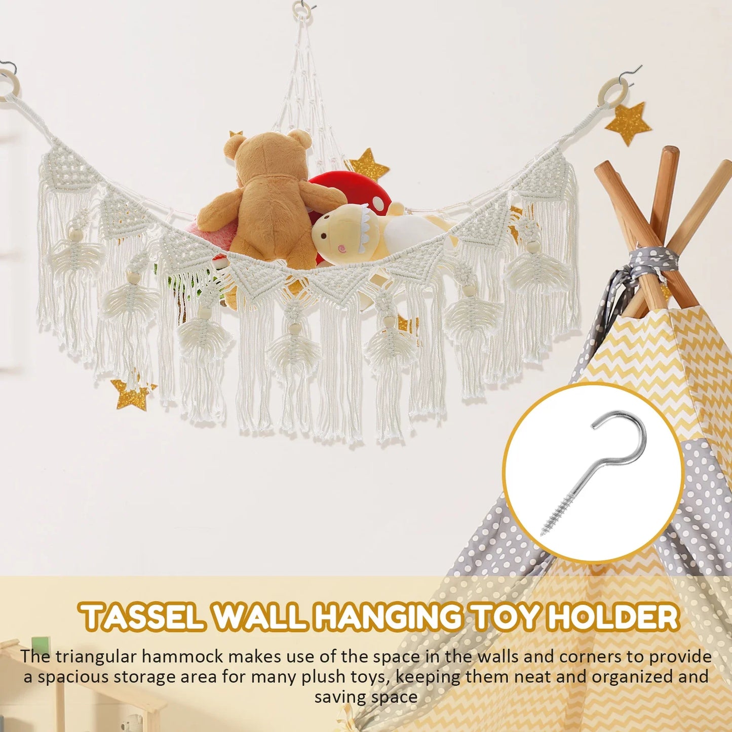 Stuffy Hammock Cotton Rope Stuffed Animal Toy Hammock Plush Toy Net Space Saving Toy Hammock Corner Hanging Stuff Toy Organizer