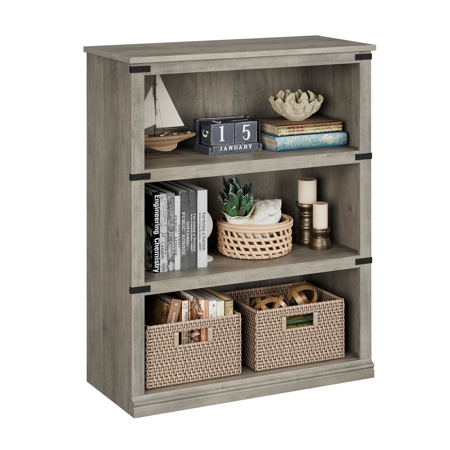 5 Tier Bookcase, Farmhouse Book 3-5 Shelf with Storage Open Display Bookshelves, Home Decor Furniture for Home Office, Bed Room