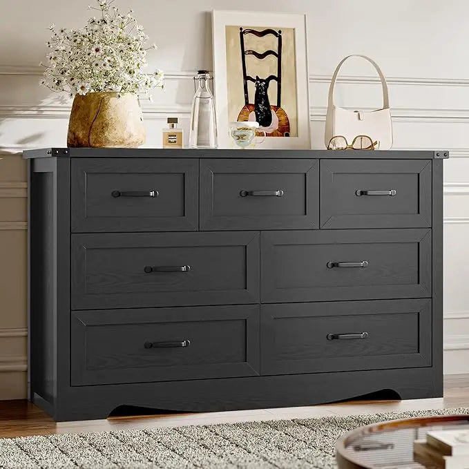 7-Drawer Dresser for Bedroom, Modern Wooden Chest of Drawers with Metal Handles, Anti-Tipping Design, Sturdy and Stable Storage