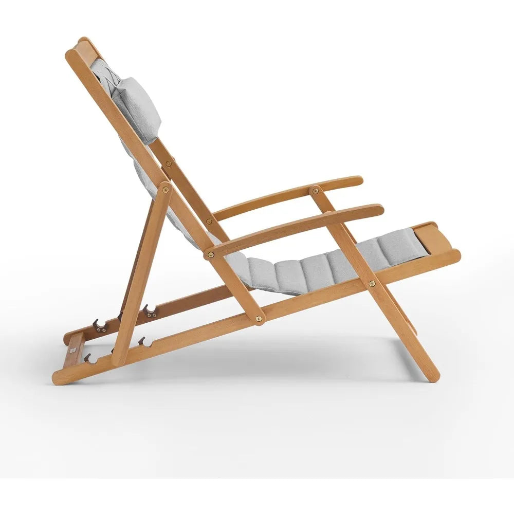 Folding Deck Chair - Sustainable Eucalyptus Frame & Heavy 230g Polyester Fabric | Adjustable Sun Lounger for Poolside