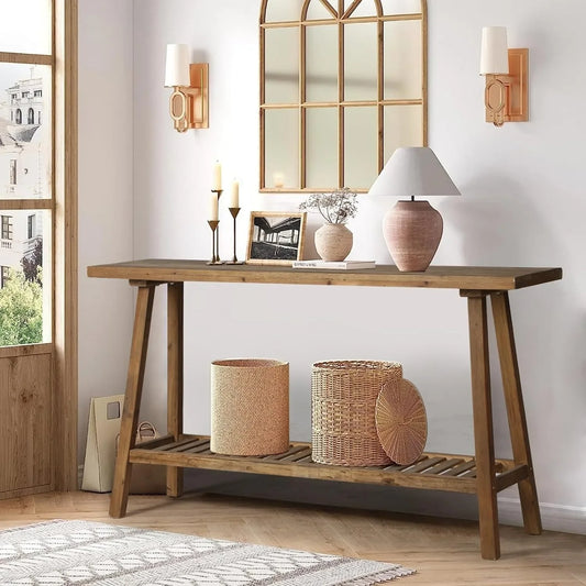 59" Long Reclaimed Solid Wood Console Table Farmhouse Style Entryway Rectangular Sofa Couch Table for Living Room