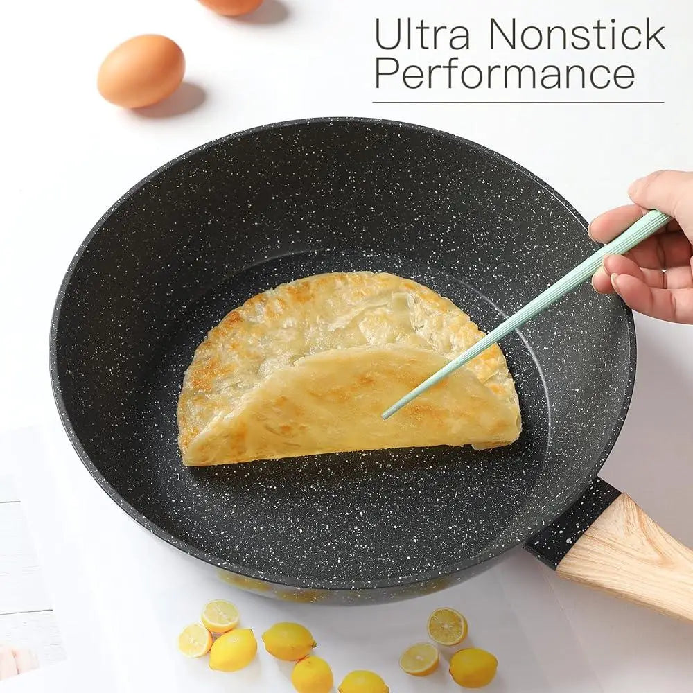 16PCS Nonstick Pots and Pans Set Cookware Aluminum Kitchen Cooking Set Easy Clean Heat Resistant Spatula and Protectors