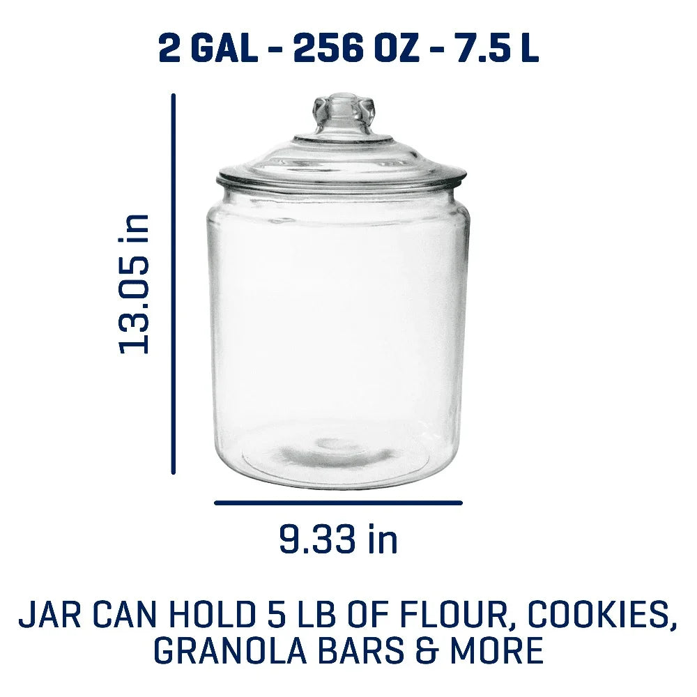 2 Gallon Glass Storage Jar with Lid Wide Mouth Food Container Perfect Dry Goods Candy Cookies Flour Rice Coffee Spices