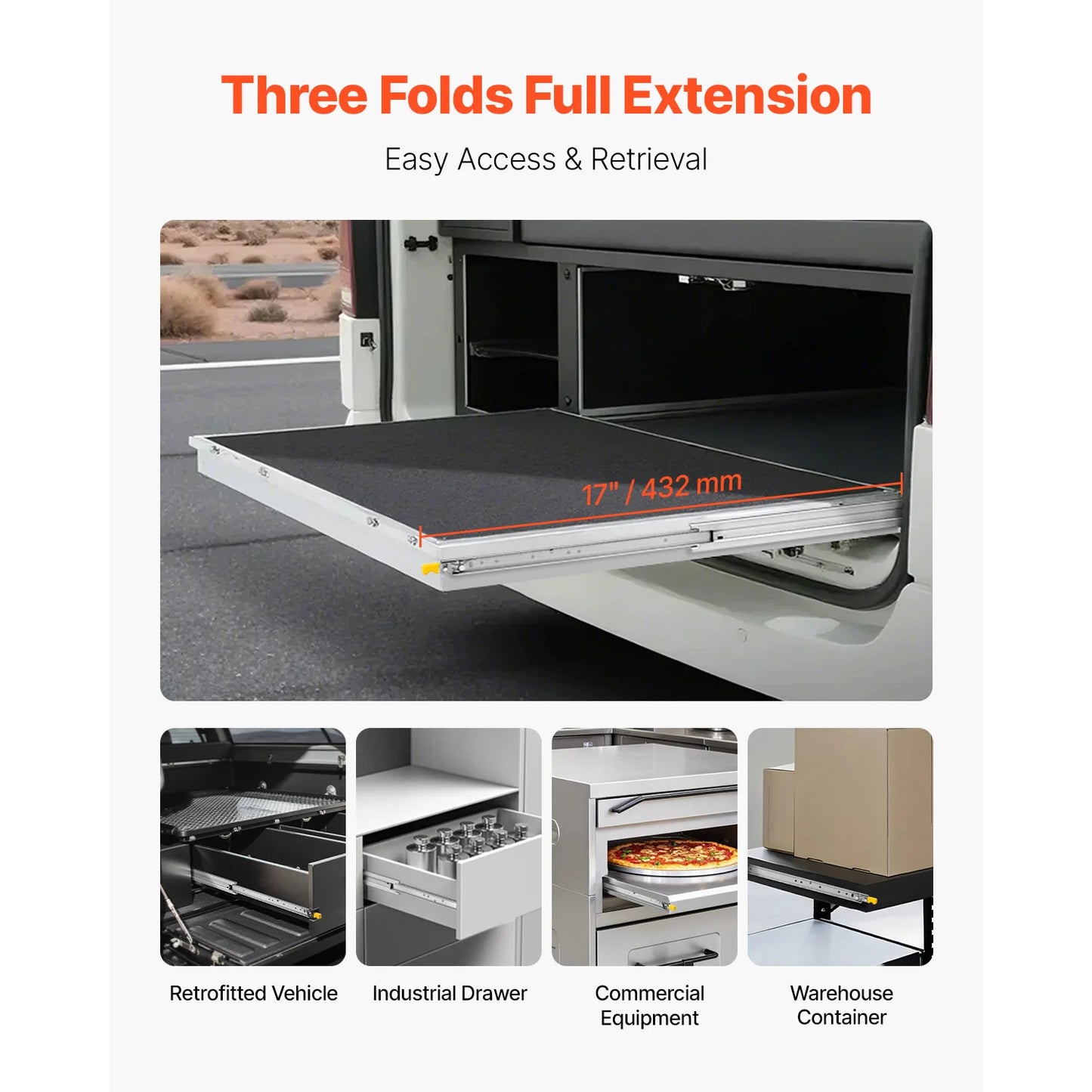 VEVOR Set of 2 Drawer Rails Sizes Ranging from 16 to 60 in 250 lbs Weight Limit Lockable Drawer Rails Ball Bearing Side Mount