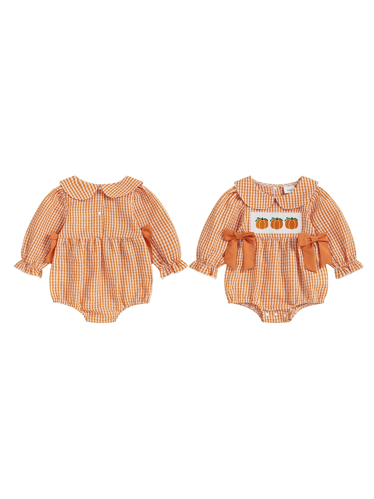 Toddler Halloween Plaid Romper with Witch Hat Embroidery and Ruffle Sleeves Adorable Baby Girl Pumpkin Jumpsuit with Bow Detail