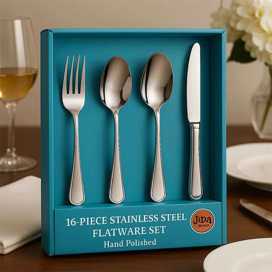 16-Pieces Luxury Premium Silverware Dinnerware Tableware Set for Home - Stainless Steel Flatware Service for 4 Person