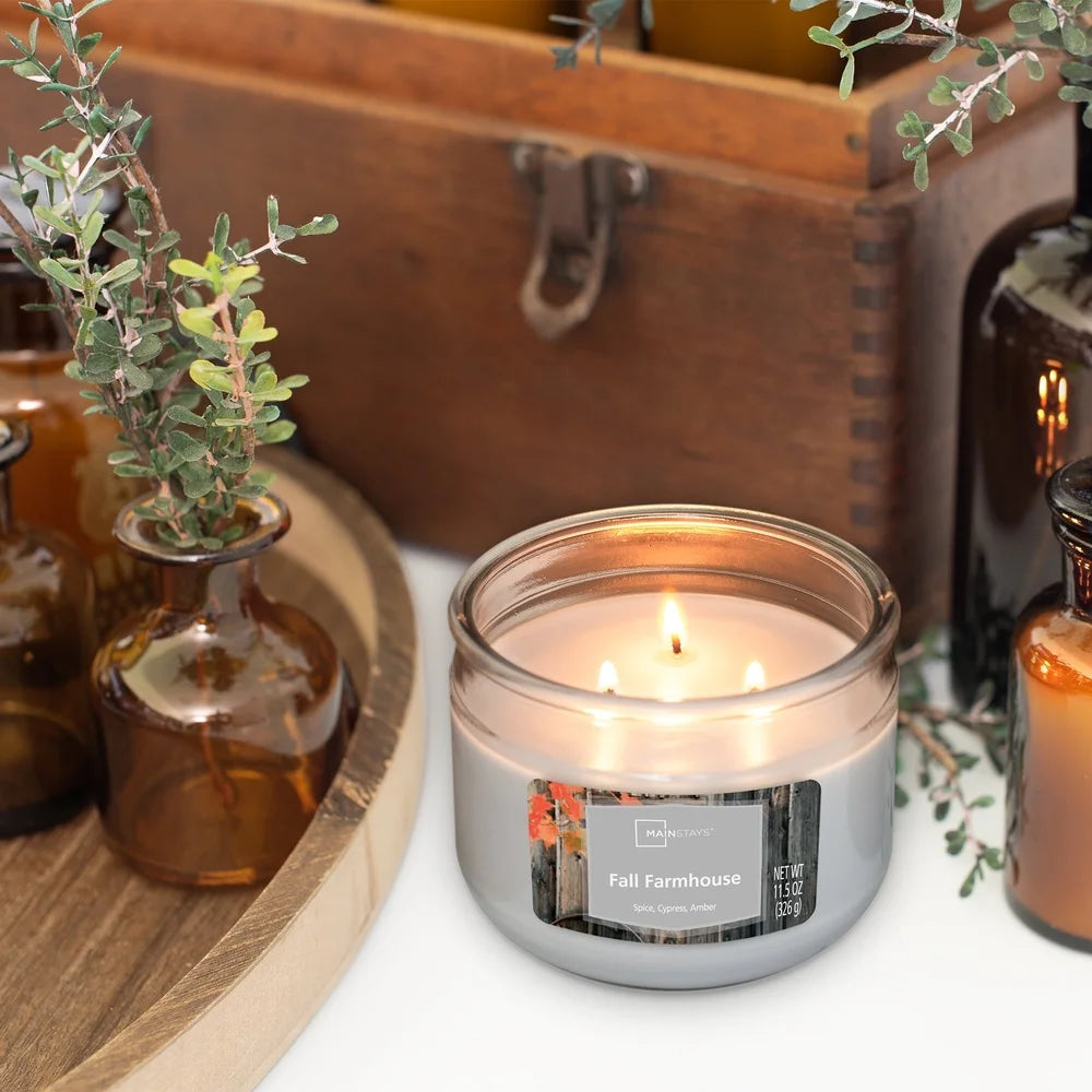 3 Pack Fall Farmhouse Scented Candle 11.5oz 3 Wick Paraffin Wax Bourbon Brown Sugar Pecan Gift Idea Perfect Home Decor