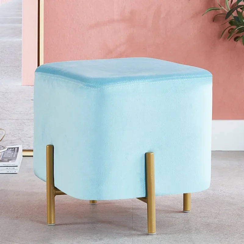 Velvet Dressing Stool With Gold Legs Tassel Ottoman Bench