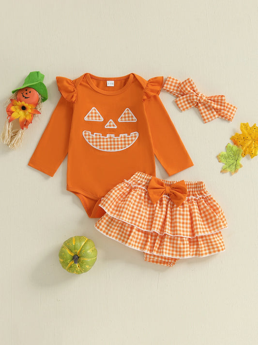 Toddler Halloween Costume Ghost Print Long Sleeve Romper Tutu Skirt with Headband 3 Piece Set for Baby Girl