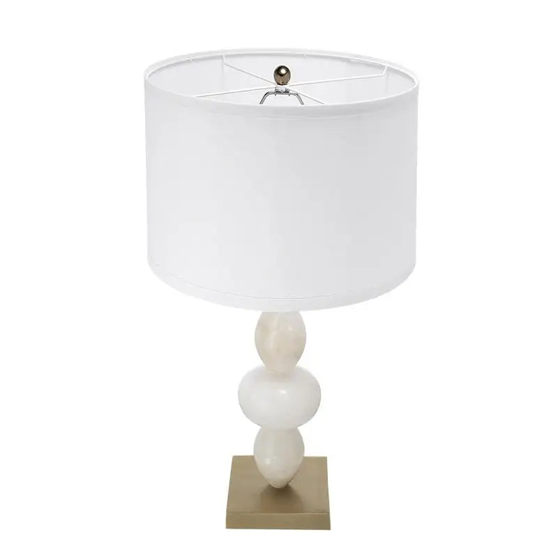 Three-Tier Round Table Lamp with Drum Shade - Assembly Required, White & Gold Finish