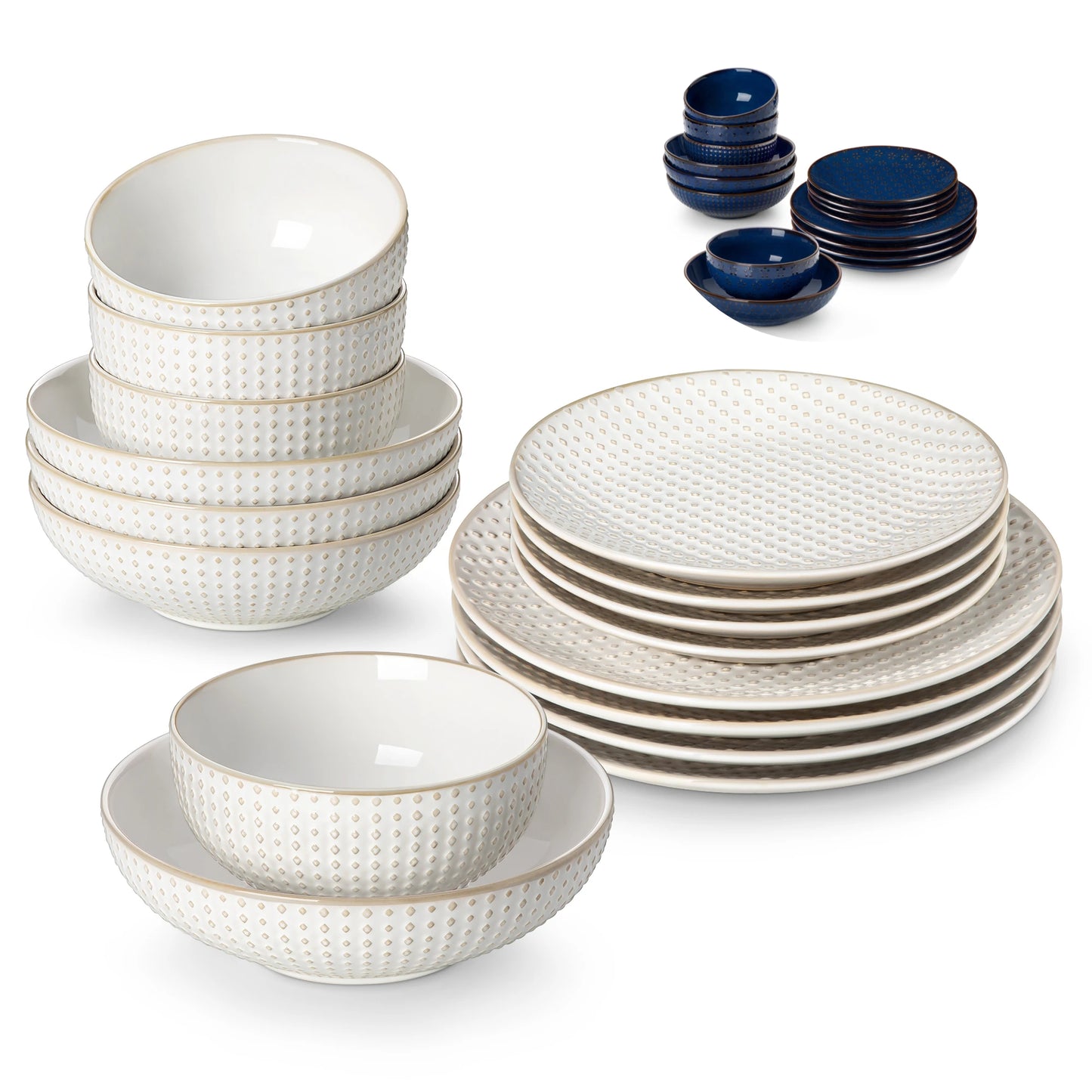 MALACASA LYDIA 12/16 Piece Ceramic Dinnerware Set Modern Relief Design with 4/8 pcs Dinner Plate/Dessert/Soup/Cereal Bowl