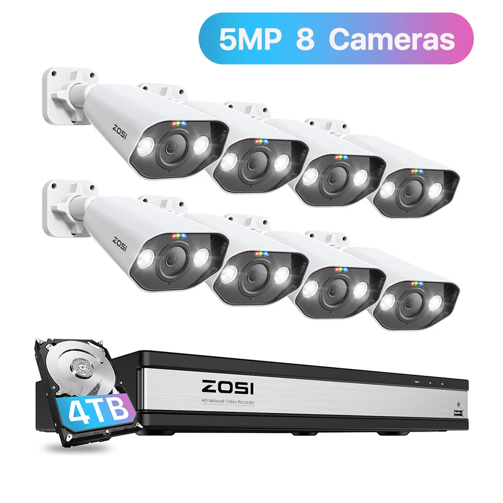 ZOSI 16CH 4K PoE Home Security Camera System 8MP NVR Set Outdoor Indoor Color Night Vision AI IP Camera Video Surveillance Kit