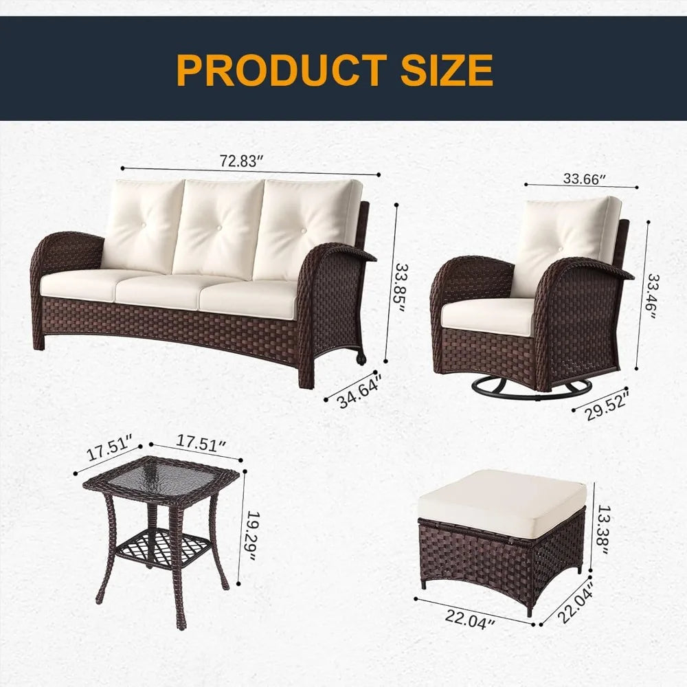 Outdoor Patio Furniture Sets 6 Pieces Wicker Swivel Rocker Chairs and Sofa Sets with Coffee Table for Backyard Deck