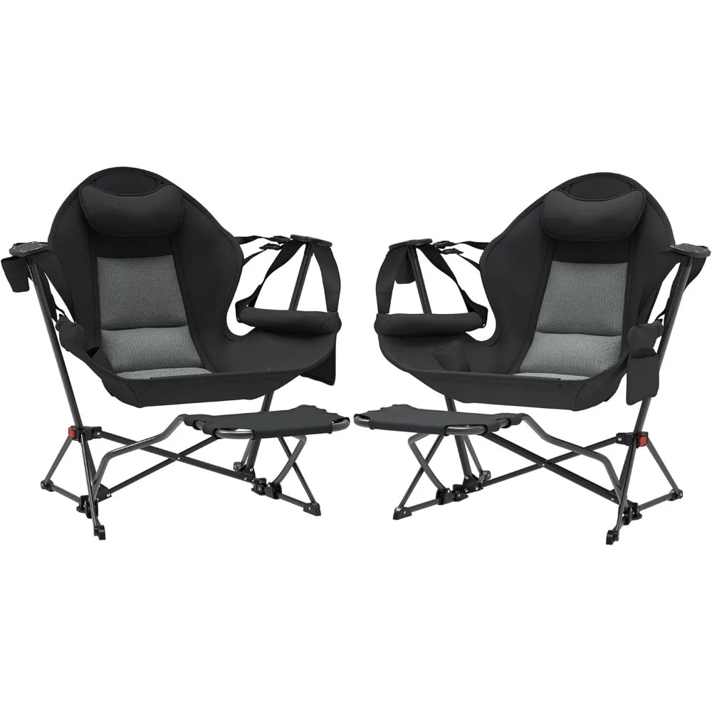 Hammock Camping Chair, Adjustable Back Folding Rocking Chair Swinging Hammock Chair , Headrest, Removable Footrest