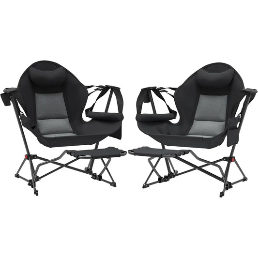 Hammock Camping Chair, Adjustable Back Folding Rocking Chair Swinging Hammock Chair , Headrest, Removable Footrest