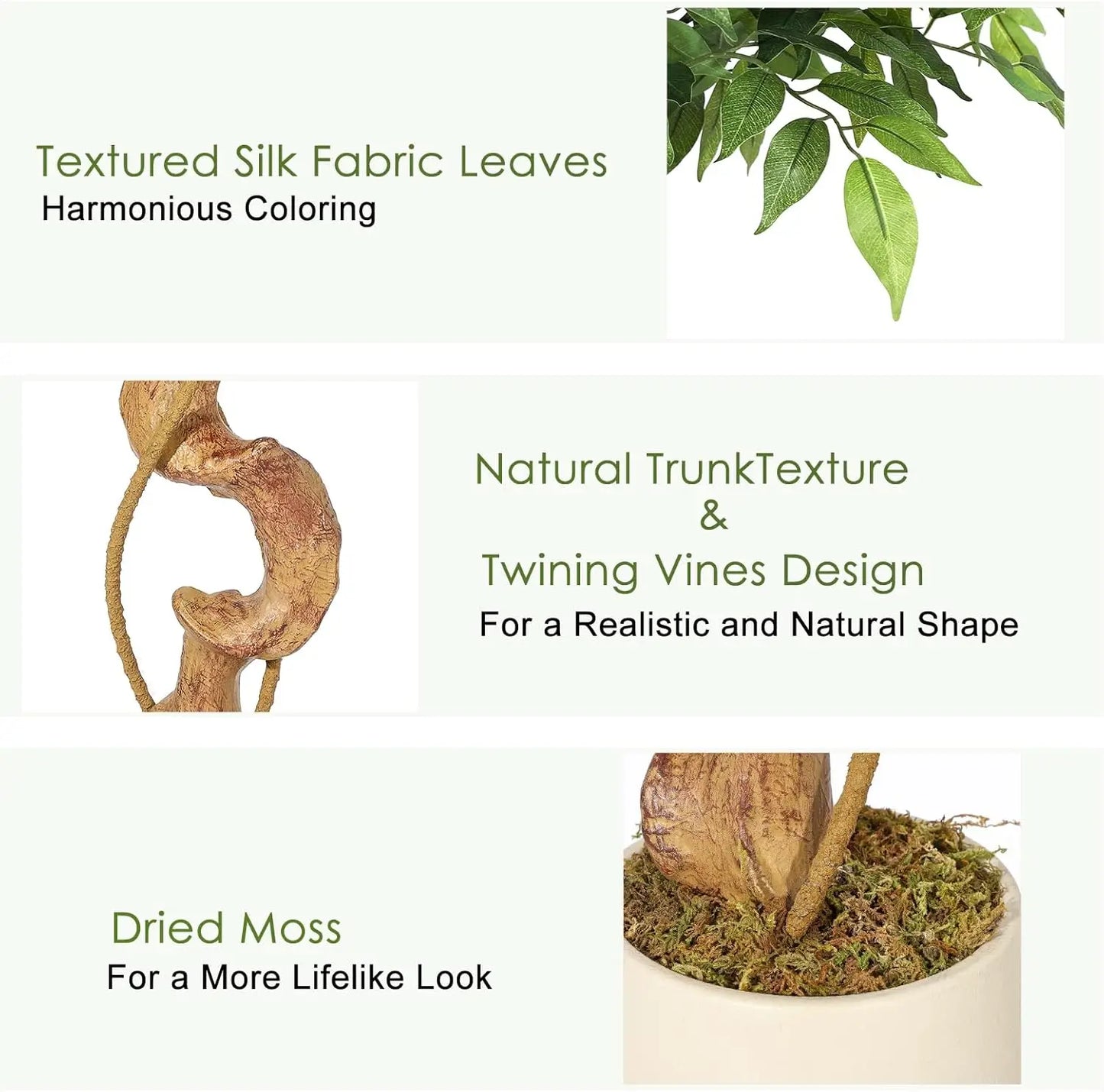 Ficus Tree Artificial, 4FT/5FT/6FT Artificial Plants Indoor in Sturdy White Pot,Indoor Faux Green Tree for Home Decor Indoor