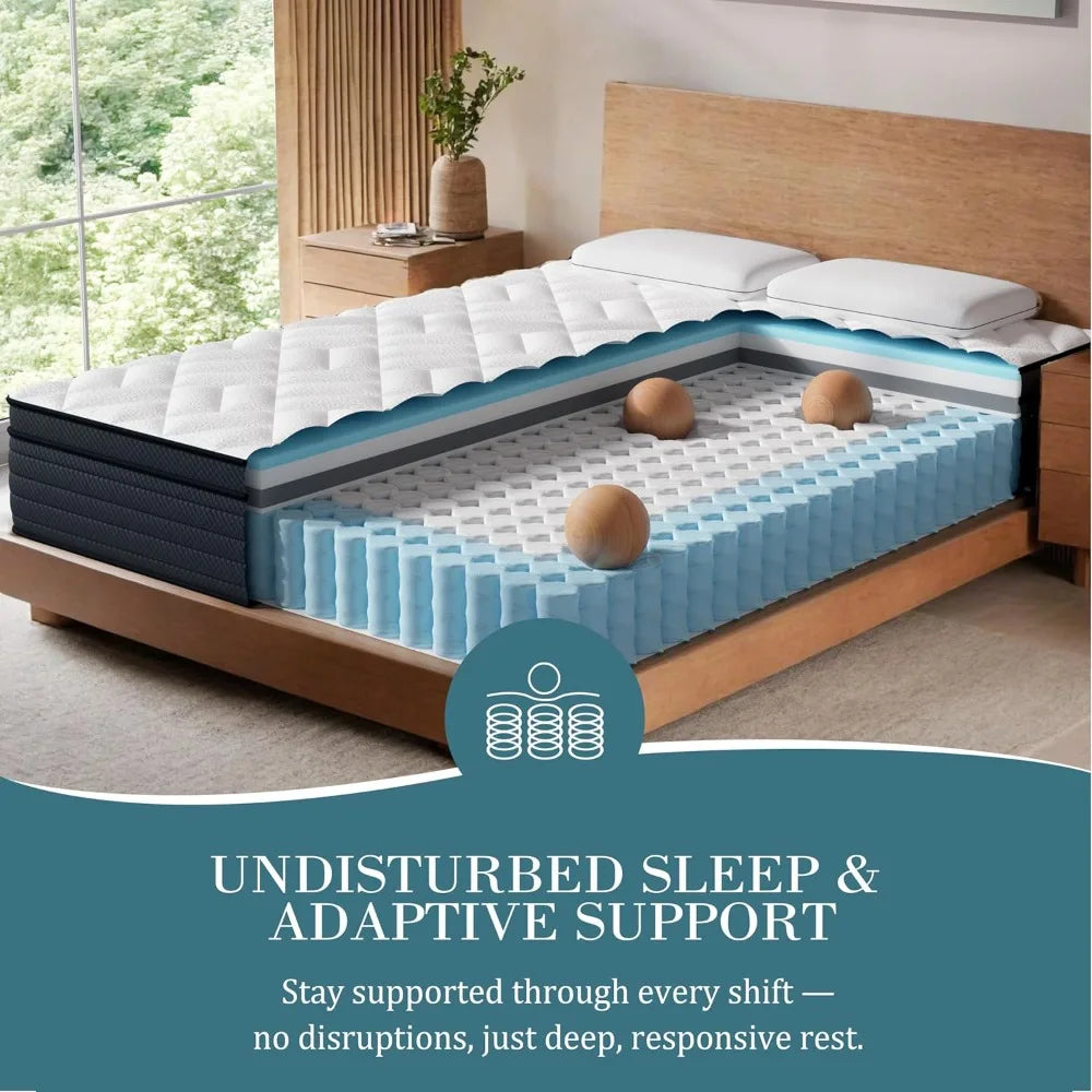 Extra Firm King Mattress 12 Inch -Deep Sleep Hybrid Mattress Pressure Relief - No Sagging Bed in a Box for Back & Side Sleepers