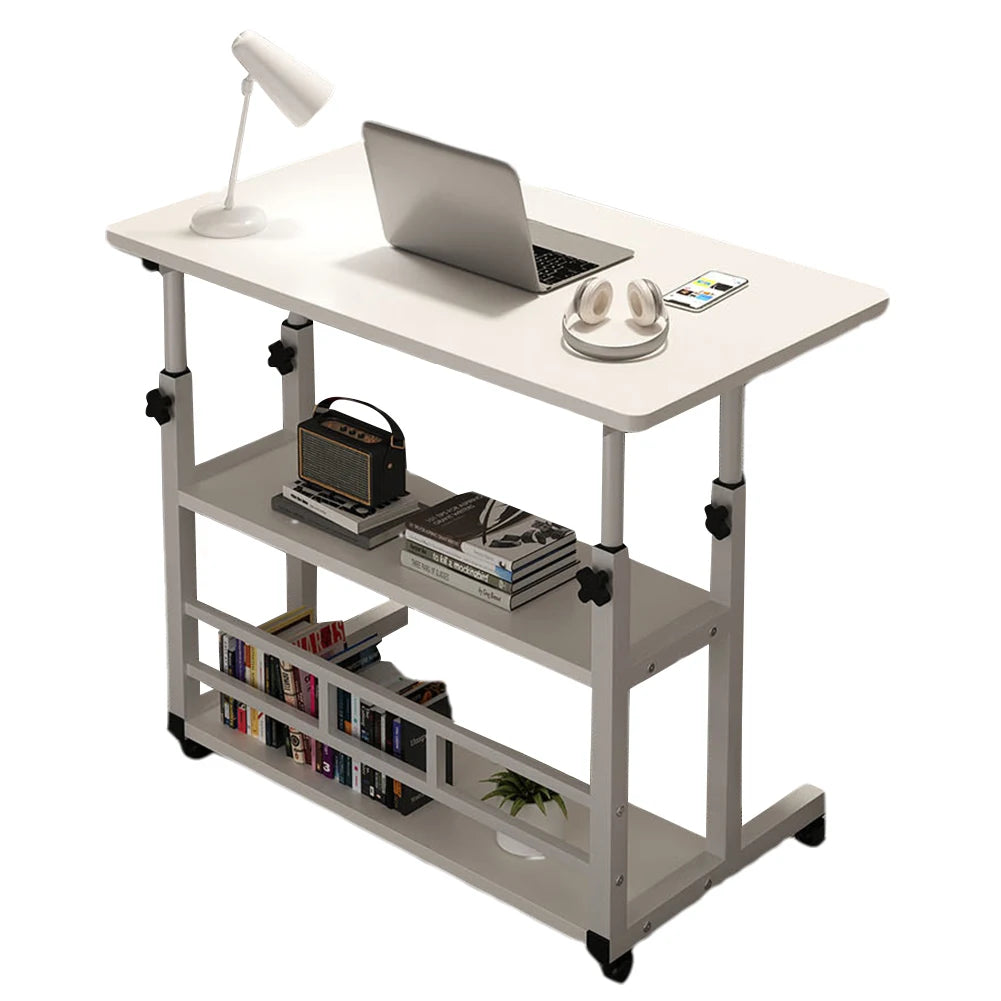 Height Adjustable Computer Desk Multi-Layer Storage Swivel Wheel Home Desk Mobile Laptop Standing Desk for Dormitory and Bedroom