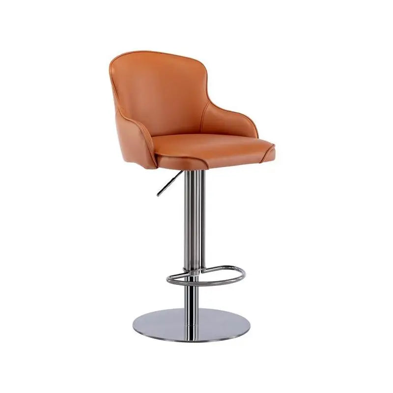 Black Titanium Stainless Steel Bar Stool, Modern Leather Chair w/ Backrest, Swivel Adjustable Height for Kitchen Counter &