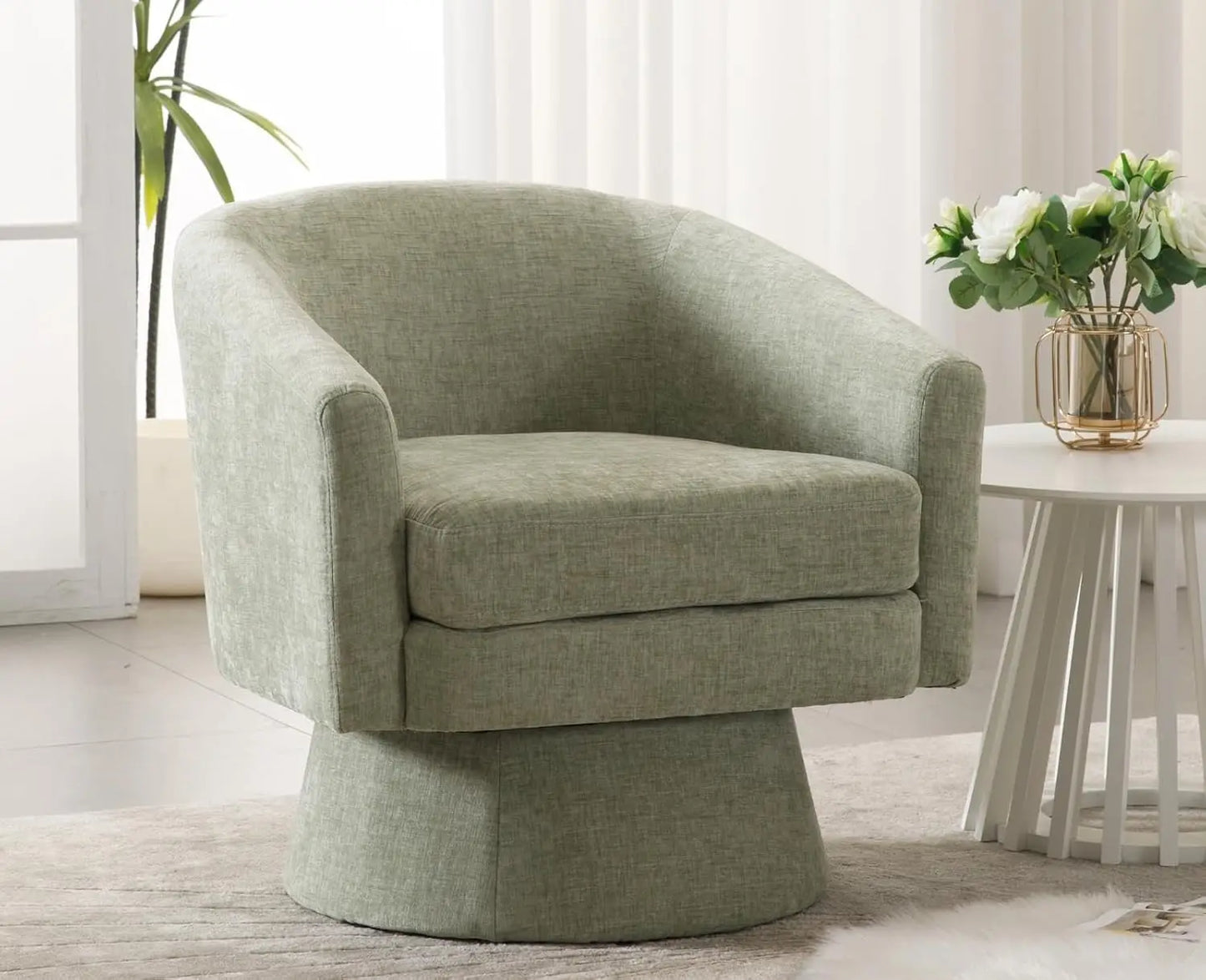 Boucle Swivel Accent Chair White Barrel Arm Chair Round Cozy Upholstered Modern Sherpa Fabric Single Sofa Chair for Living Room/