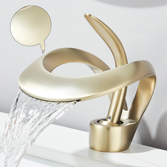 Solid Brass Waterfall Basin Faucet Single Handle Hot Cold Water Mixer Tap For Bathroom Sink