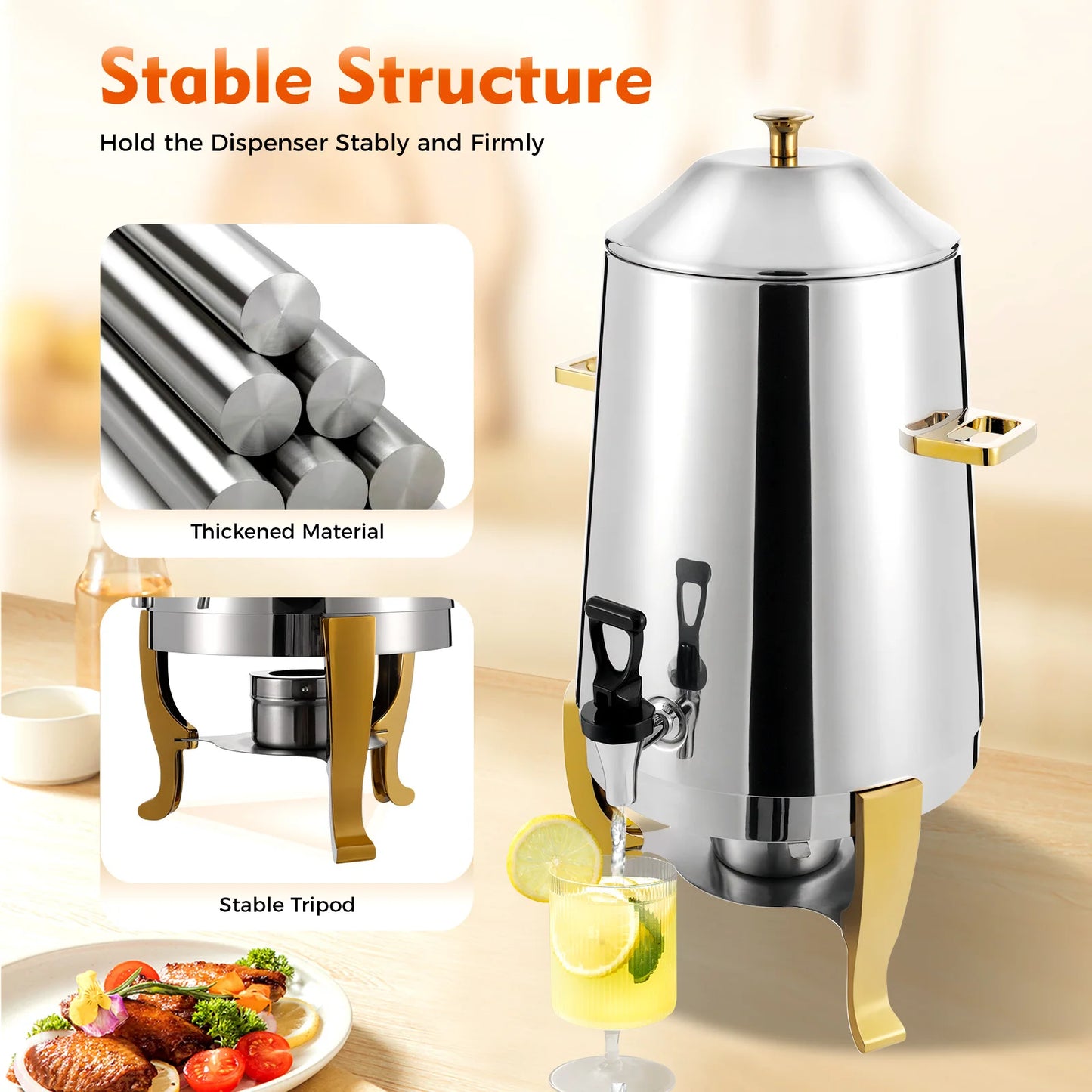 Stainless Steel Hot Beverage Dispenser: Stylish, Durable, Ideal for Keeping Drinks Warm at Hotels, Restaurants, and Events