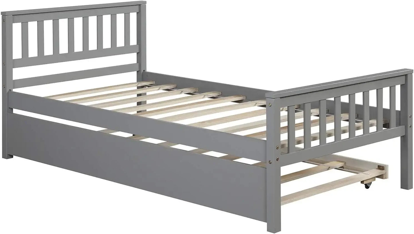 Solid Wood Bed Frame with Headboard, Footboard for Teens Boys Girls,No Box Spring Needed (Grey)