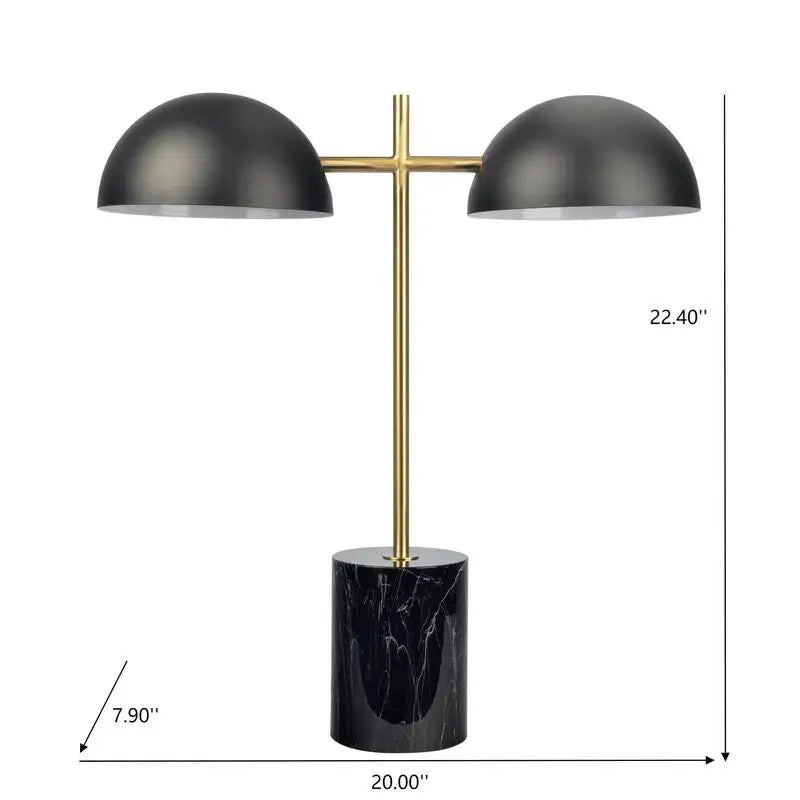 Double Table Lamp with On/Off Switch, Faux Marble Base, 22.4" H x 20" W x 7.9" D, Ideal for Living Room or Office Desk, Perfect