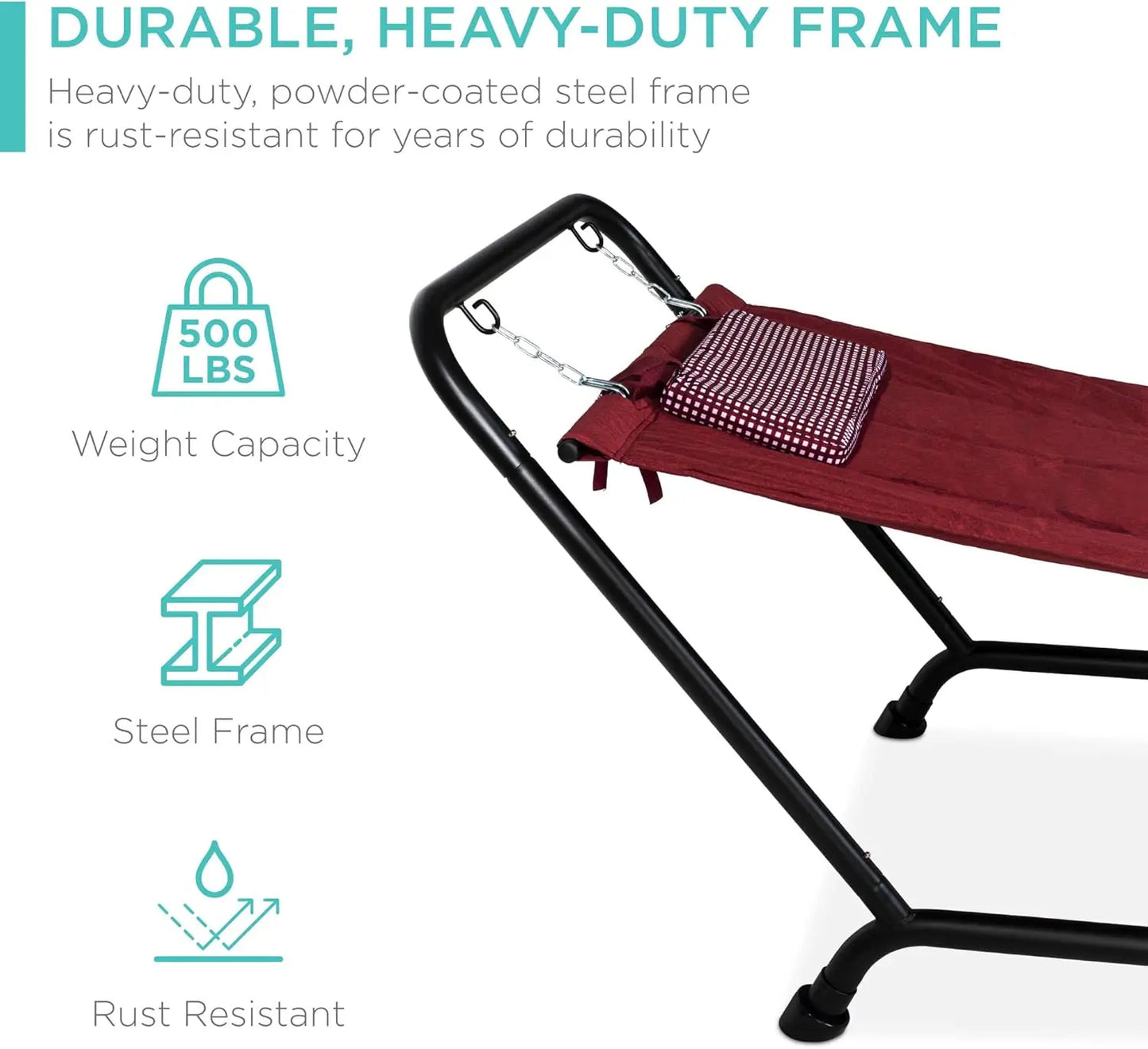 Outdoor Hammock Bed with Stand for Patio Backyard Garden Poolside w Weather Resistant Polyester  500LB Weight Capacity