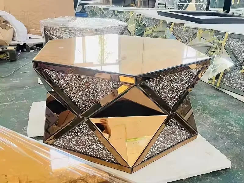 XMSJ Modern Glass Mirror Diamond Coffee Crystal End Table