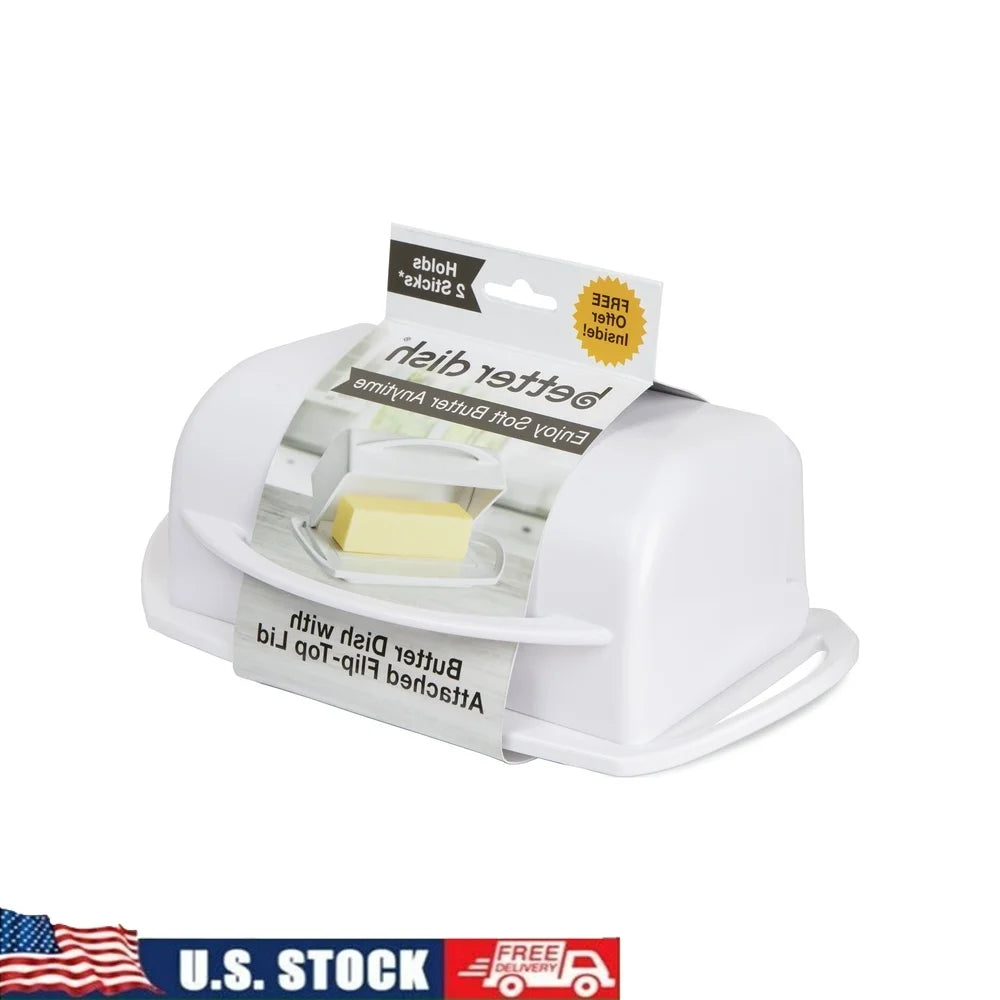 Butter Dish with Flip Top Lid Shatterproof Dishwasher Safe Holds Two Sticks Ideal Kitchen Counter Storage Durable Butter