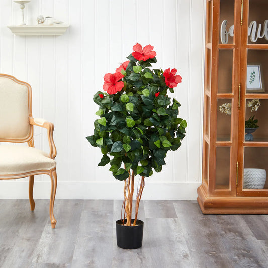 4’ Artificial Hibiscus Topiary Flower Tree w/406 Lvs Home Decor.