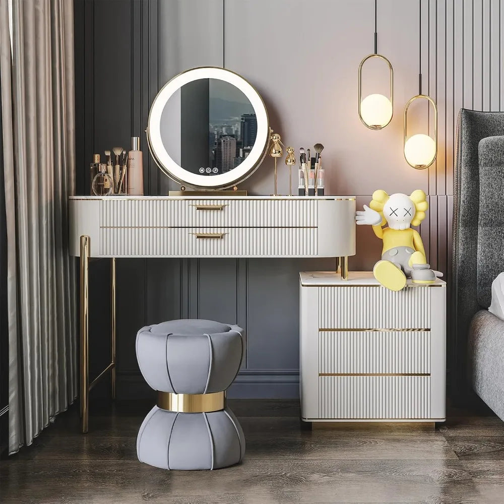 Huanzhuang Round Velvet Ottoman With Metal Band Home Decor