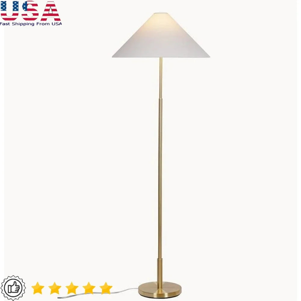 64 Inch Brass Floor Lamp White Empire Shade Elegant Home Lighting Durable Metal Rotary Switch 100W Compatible Living Room Office
