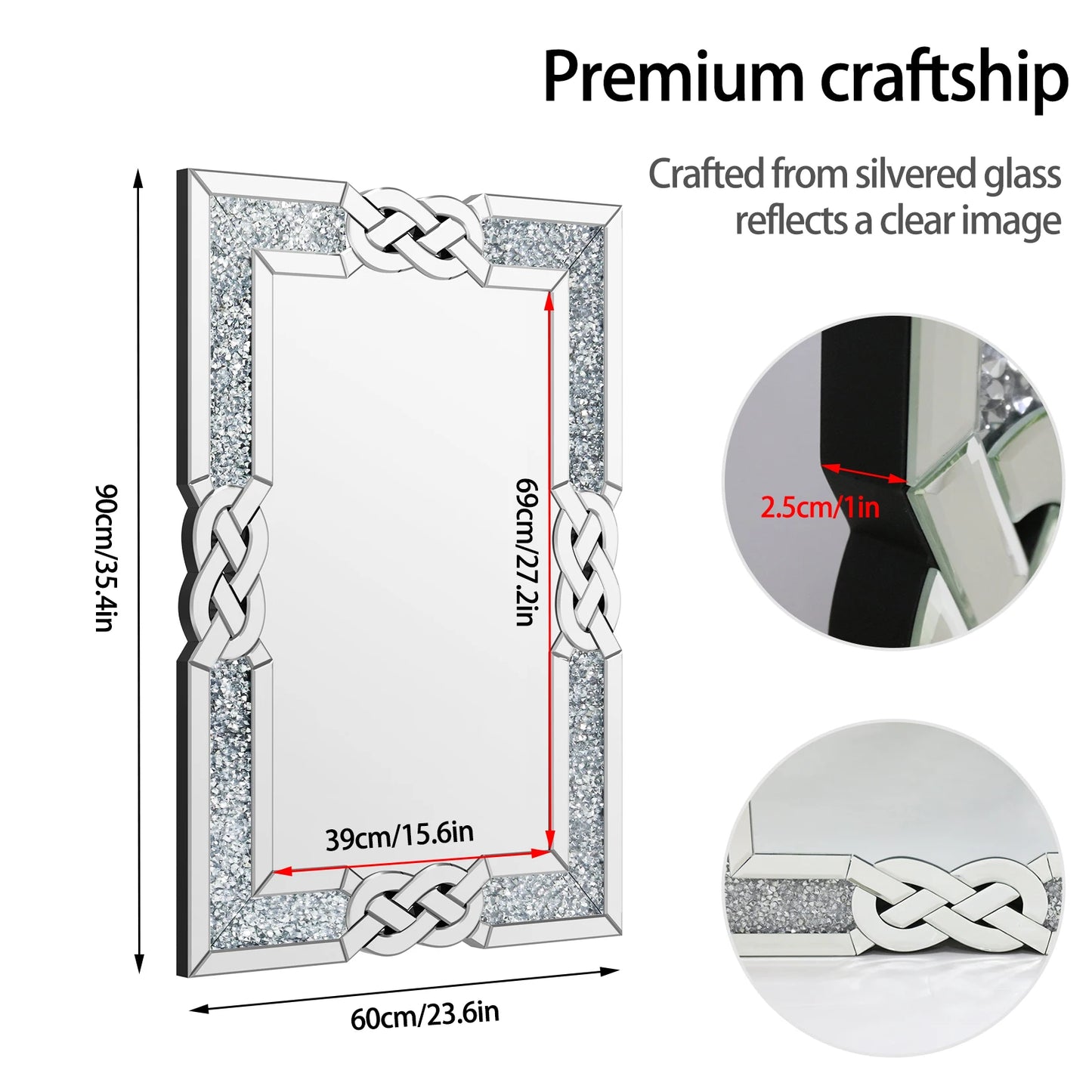 Large Crystal Crush Diamond Decorative Wall Mirror for Home