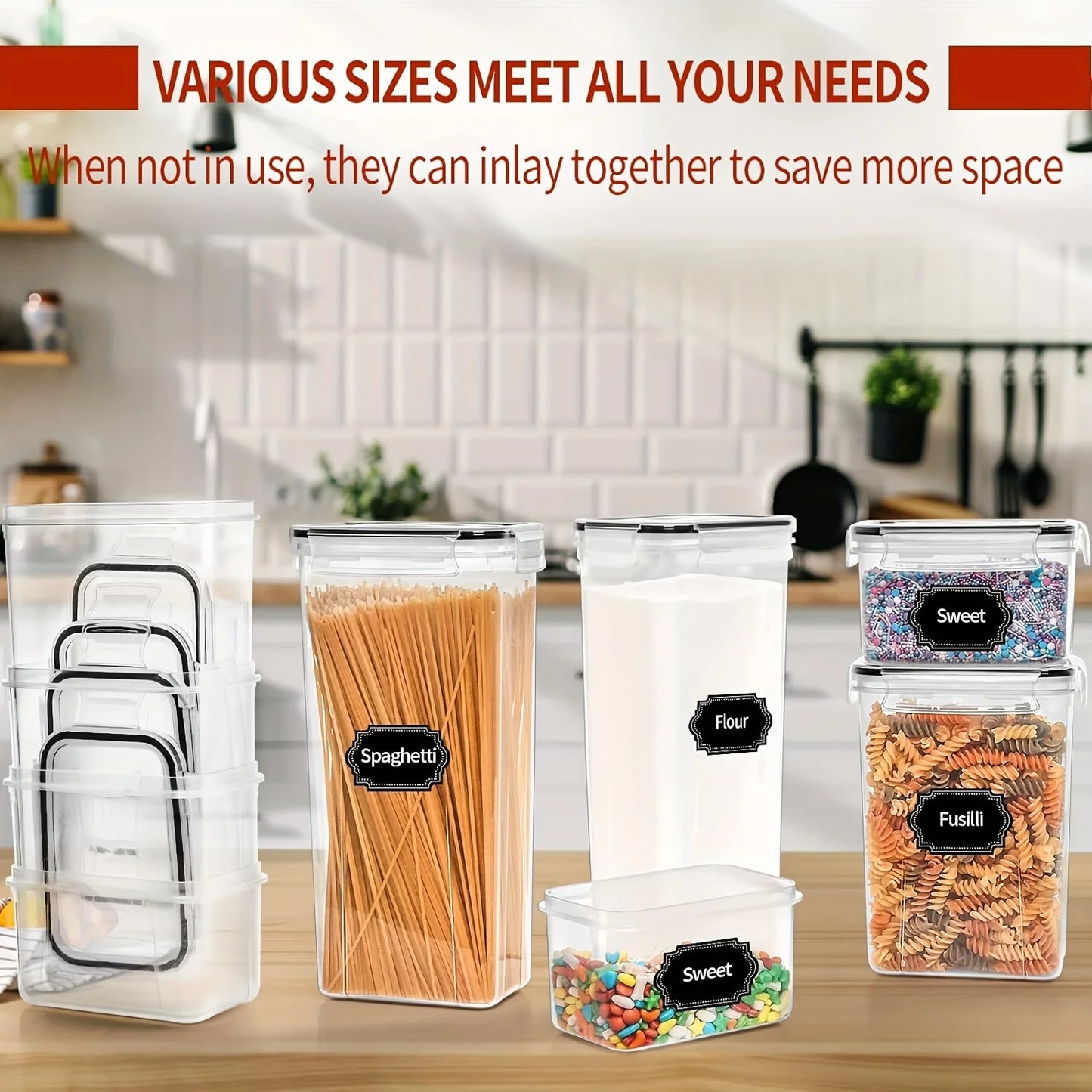 24Piece Airtight Food Storage Containers Set BPA-Free Plastic Canisters for Cereal Flour Sugar Pantry Organization with 40Labels