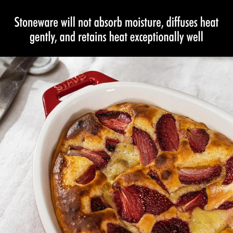 Staub Ceramics 4-pc Baking Pans Set, Casserole Dish with Lid, Brownie Pan, Cherry