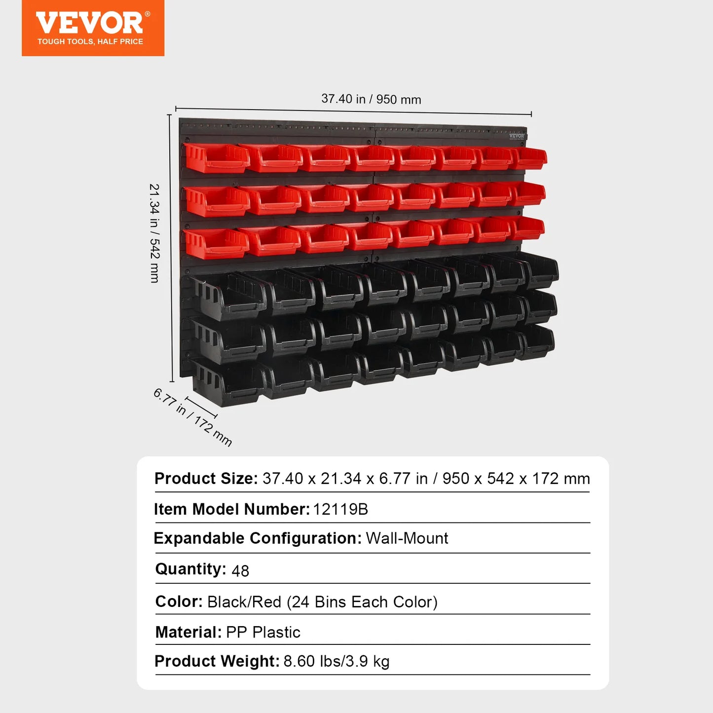SucceBuy Wall Mounted Storage Bins 30/48-Bin Parts Rack Organizer Garage with Wall Panels Hooks Plastic Shop Tool