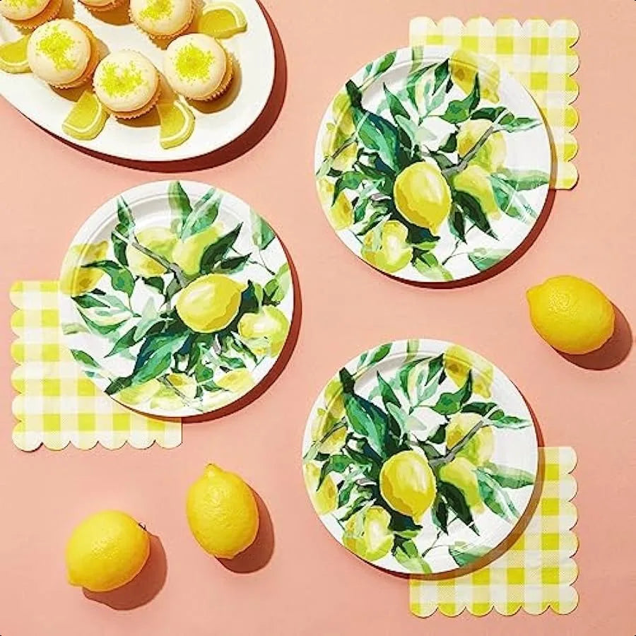 80Pack Disposable Lemon Paper Plates for Birthday Party Decorations Bridal and Baby Showers 9 in