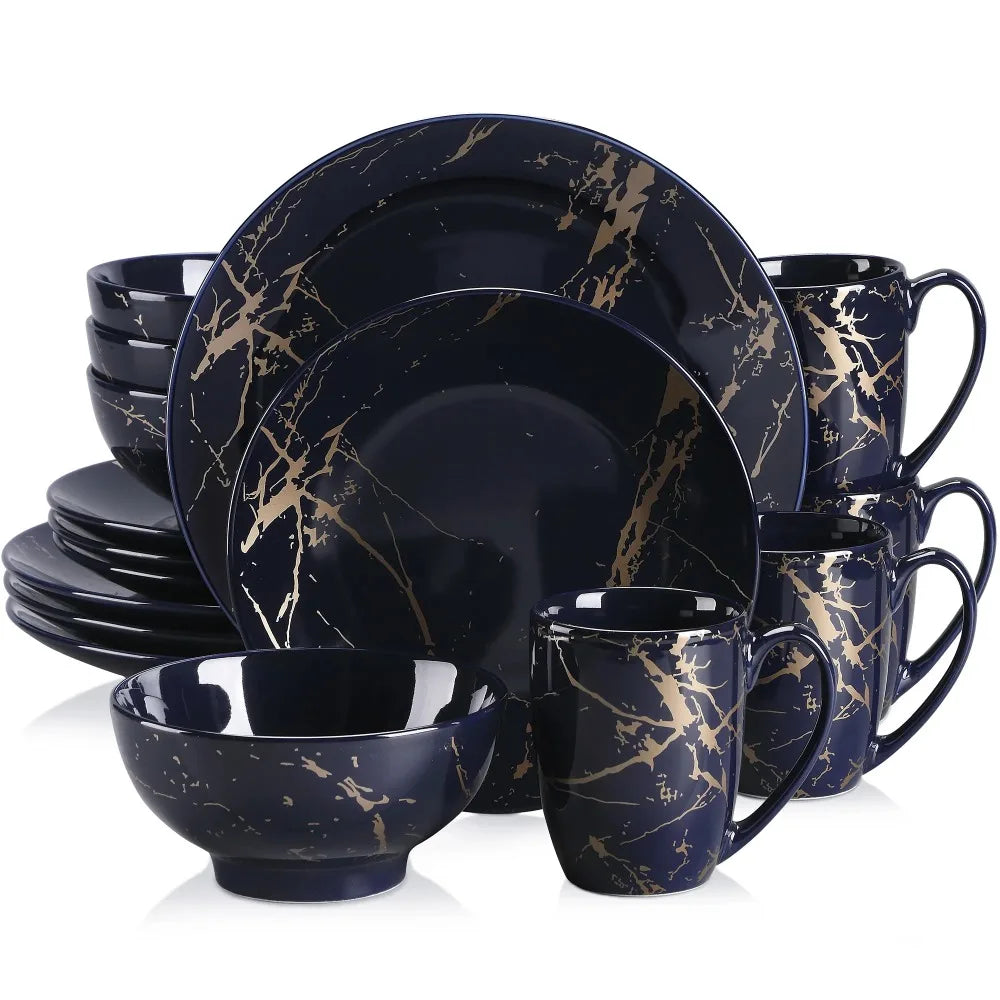 LOVECASA Porcelain Tableware Set Gold Splash Dinnerware