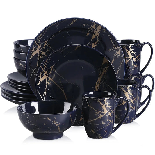 LOVECASA Porcelain Tableware Set Gold Splash Dinnerware