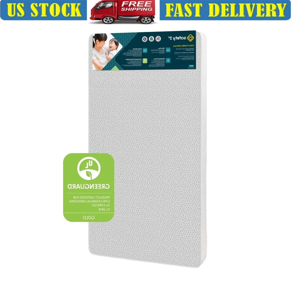 High Density Firm Baby Toddler Mattress Waterproof Stain Resistant Vinyl Cover Crib Toddler Bed GREENGUARD Certified Lightweight