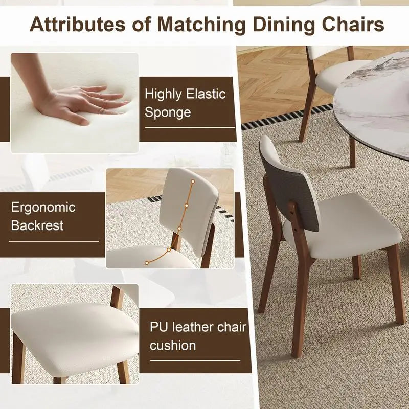 59" Modern Sintered Stone Dining Table Set with 35" Round Turntable, Seats 6-8, Unique Walnut Base, Includes 6 Stylish Chairs