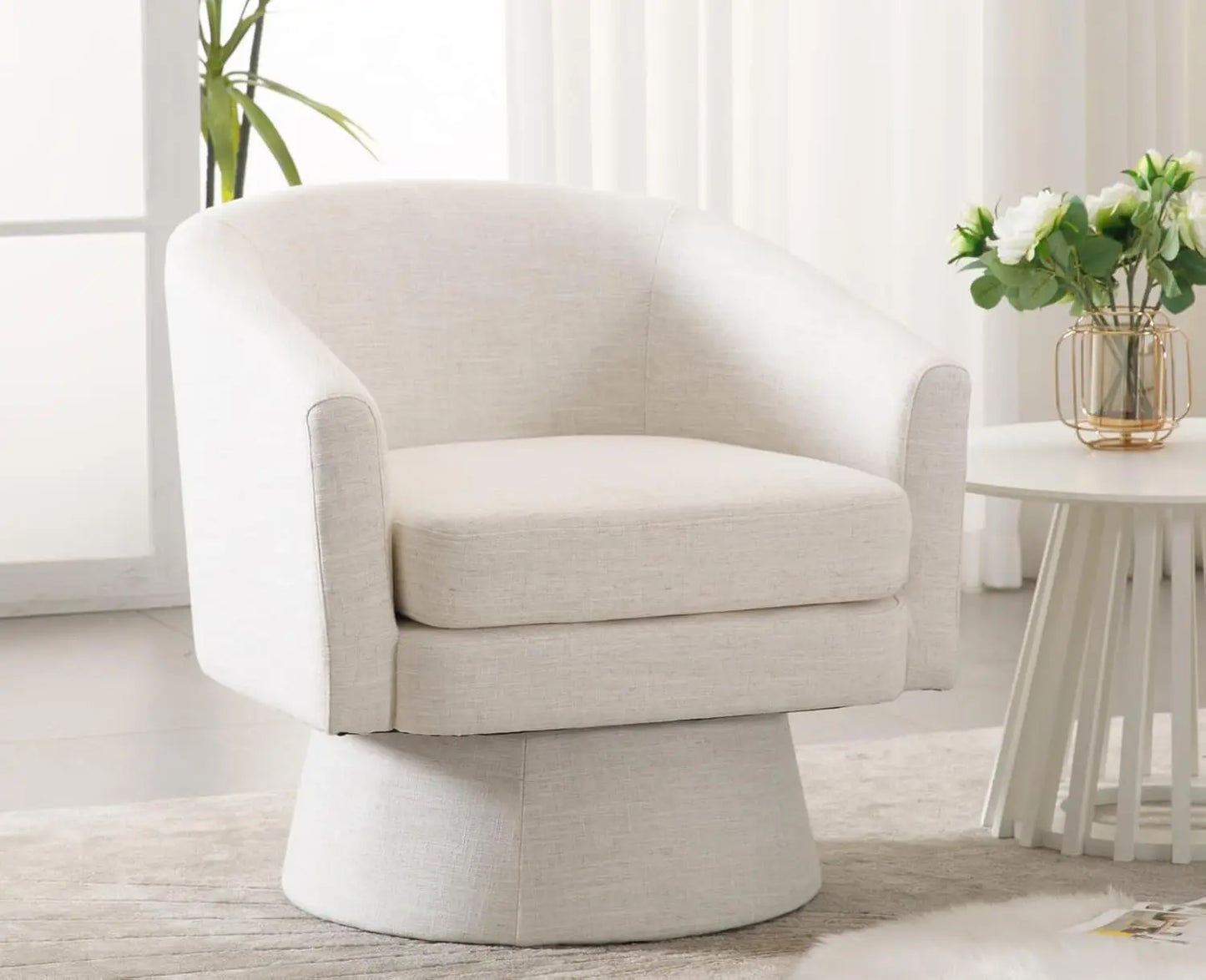 Boucle Swivel Accent Chair White Barrel Arm Chair Round Cozy Upholstered Modern Sherpa Fabric Single Sofa Chair for Living Room/