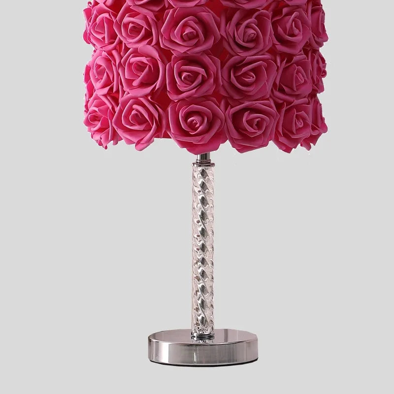 18.25" Acrylic Metal Table Lamp Red Roses In Bloom Design Bedroom Living Room Boosts Floral Themed Home Decor